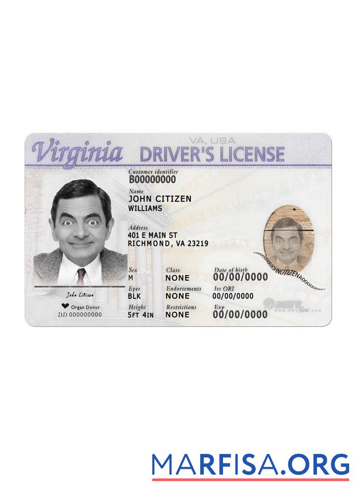 Downloadable USA Virginia driving front template